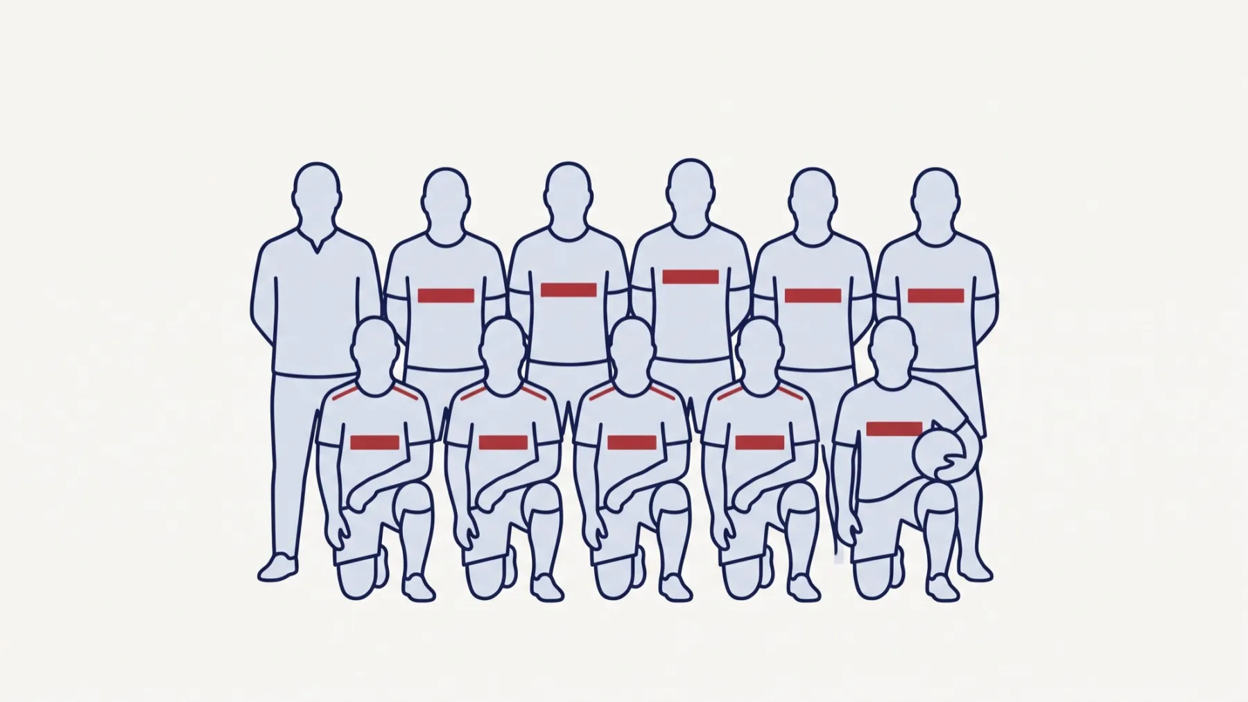 Gezeichnete Mannschaftsaufstellung als Platzhalter – ein echtes Teamfoto folgt